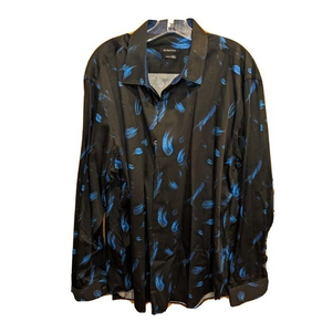 Men's BUGATCHI Black Blue Feather Shirt‎ XL extra large long sleeve